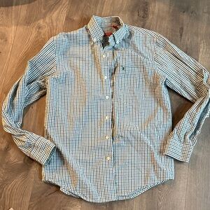 Izod Men's Green and White Checkered Shirt